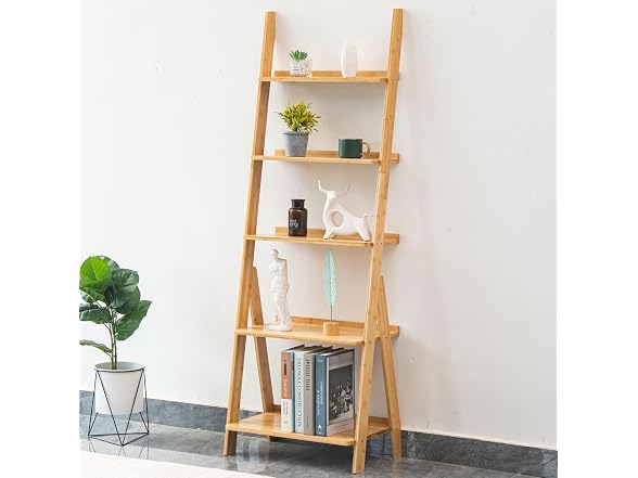 Bamboo Ladder Shelf Bookcase, 5-Tier