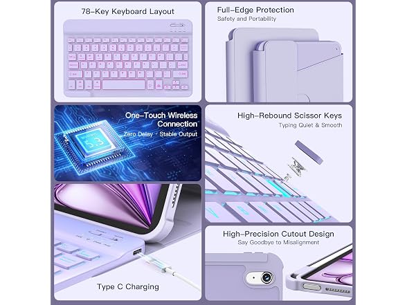 RAYMCRAFT Purple iPad Air 11" Case W/ Keyboard