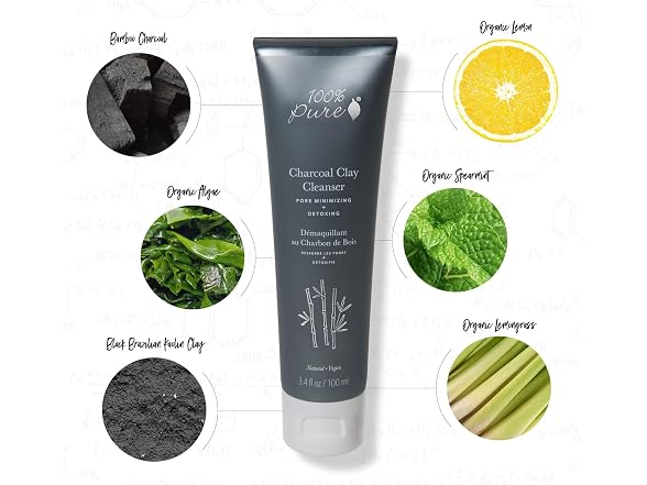 100 PURE Charcoal Clay Detoxing Cleanser 3.4 fl
