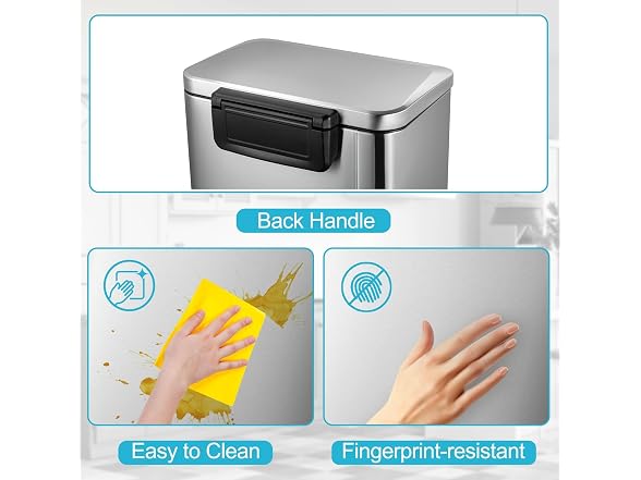 OUTLANE 13 Gallon Stainless Steel Kitchen Trash Can