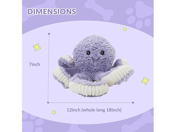 Linzy Plush Octopus Dog Toy, Soft Crinkle
