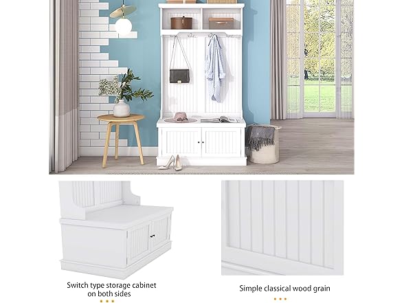 SPOFLYINN Modern Hall Tree With Storage Shoe Bench
