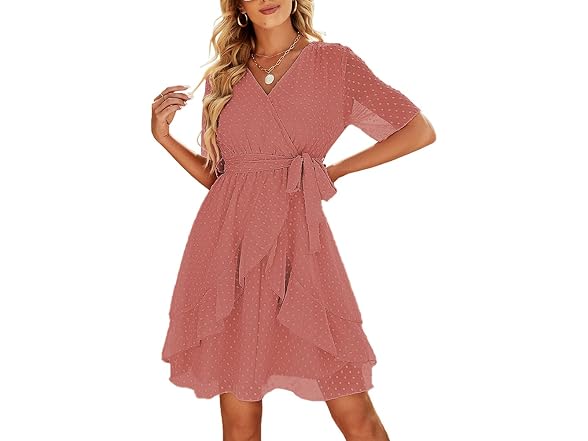 Sherosa Women (M) Smocked Dress Ruffle Tie Dress