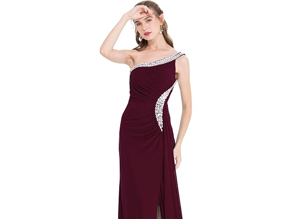 Angel-fashions Women (L) One Shoulder Ruching Gown