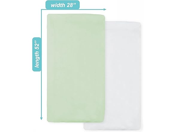 2Pk Cotton Crib Sheets, Celery and White