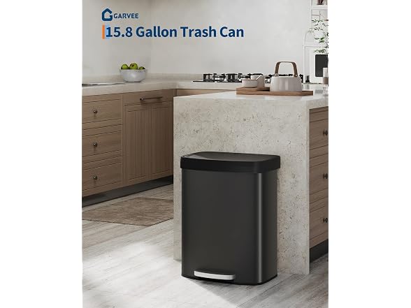 16 Gal/60L Stainless Steel Trash Can with Soft-Close Plastic Lid