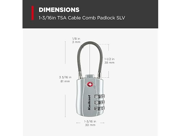 Kwikset TSA Luggage Lock with Cable, 2-Pack Silver