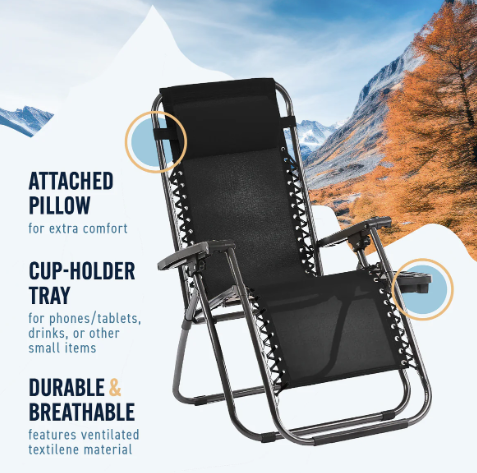 Adjustable Zero Gravity Folding Chair w/ Side Table- Gray - Gallery 7