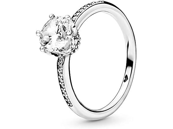 Pandora Clear Sparkling Crown Solitaire Ring - Promise Ring for Women - Sparkling Jewelry for Women - Sterling Silver with Clear Cubic Zirconia - Size 8.5 (Open Box)