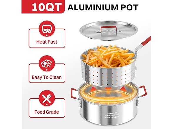 Pipopa 10QT Fish Fryer Pot with Lid