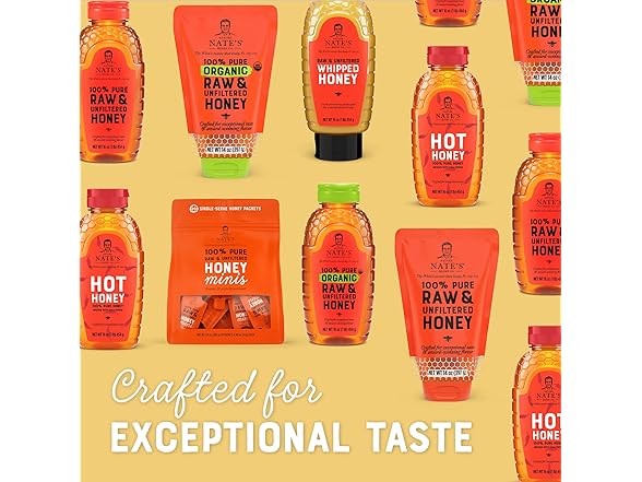(6-Pack) Nate's 100% Pure, Raw & Unfiltered Honey