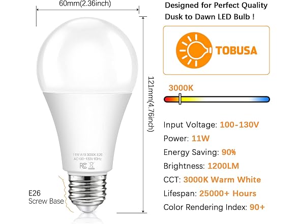 TOBUSA B09XPX89V4 A19 Dusk to Dawn Sensor Light Bulbs