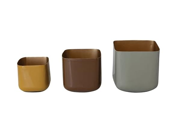 3-Piece Enameled Metal Square Planters