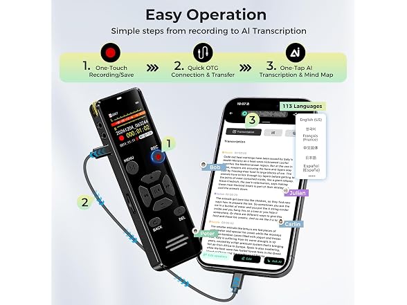 EVISTR Digital Voice Recorder 128GB AI