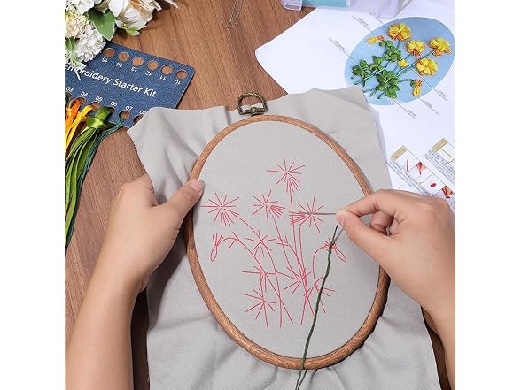 GORGECRAFT Flower Embroidery Kit 3D Floral Stamped Pattern
