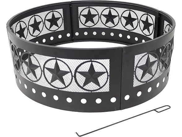 Sunnydaze 4-Star Decorative Outdoor Large Round Metal Fire Pit Ring, 36"