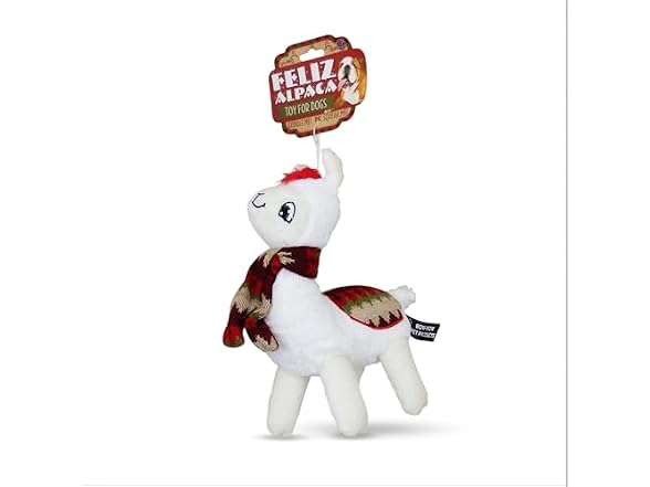 Bow Wow Pet Feliz Alpaca with Scarf Plush Squeaky Dog Toy