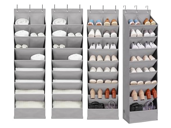 4 Pack Shoe Organizer with 6 XL Pockets and 4 L Pockets