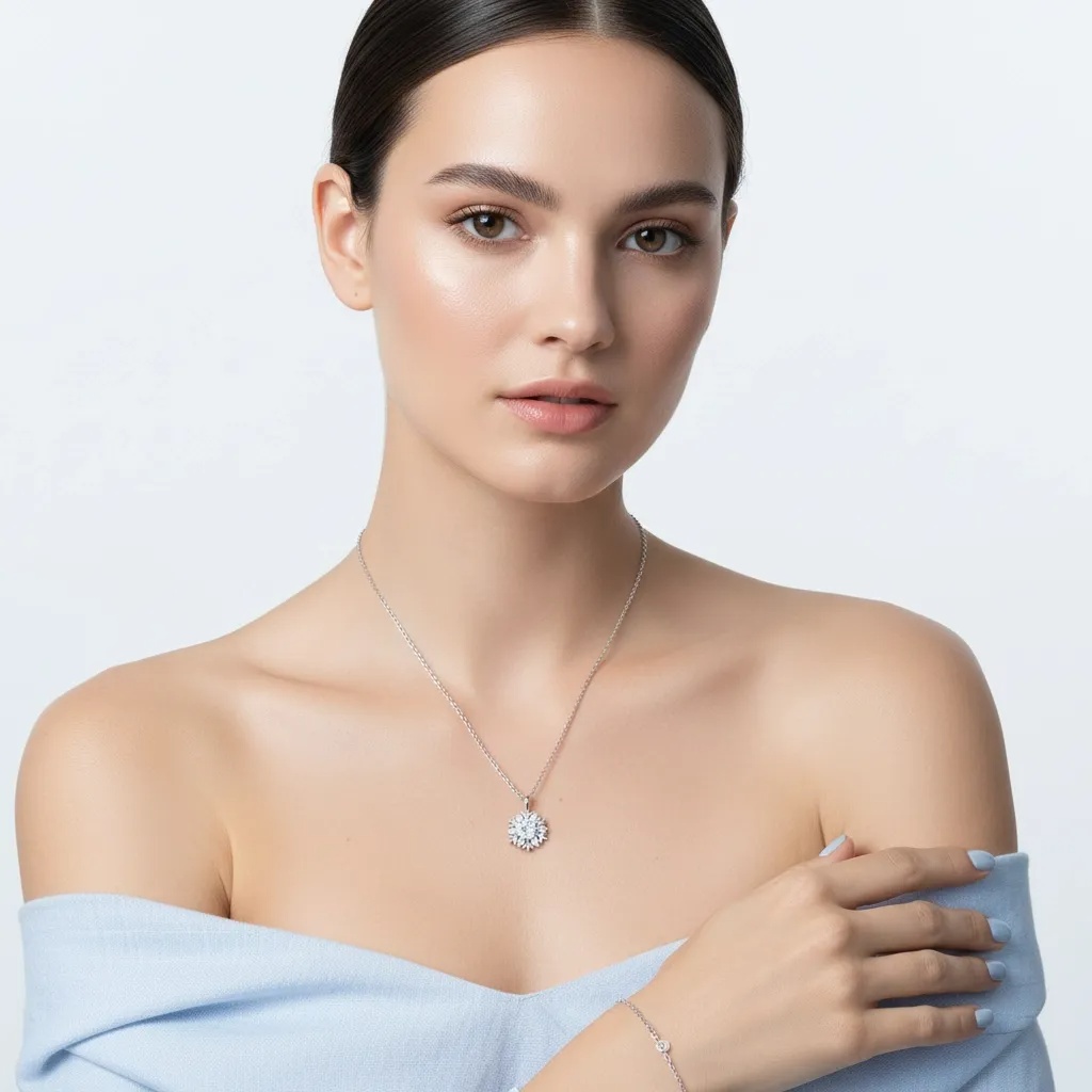 Moissanite Diamond Snowflake Necklace - Gallery 6