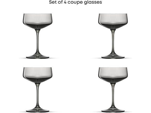 JoyJolt Sidney Cocktail Coupe Glasses Set of 4 | 8 oz Gray