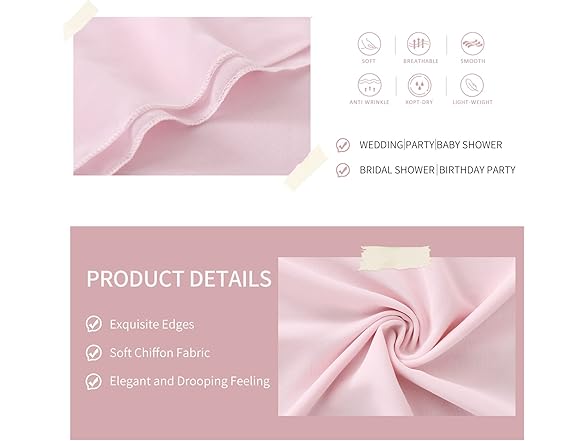Chiffon Table Runner 27x120 Inches Sheer Pink Table Runners 2 Packs 10Ft