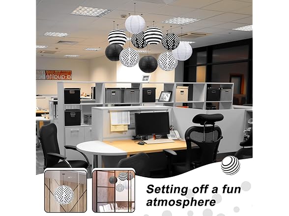 12 Paper Lanterns Black & White 12 Pcs