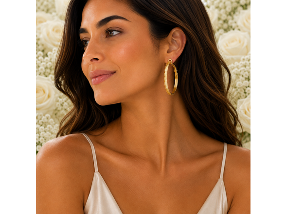 18k Gold Plated Greek Key Hoop Earrings