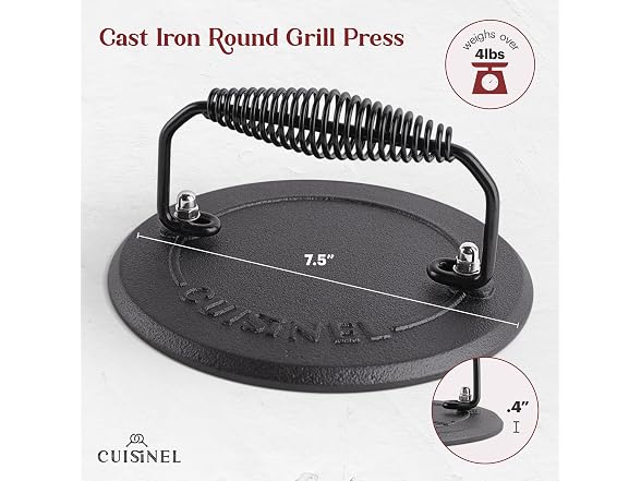 Cuisinel Cast Iron Skillet + Press Set 10"