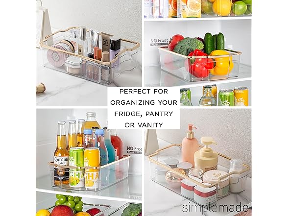 SIMPLEMADE Clear Refrigerator Bins, Gold