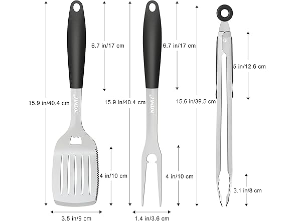 POTWIY Grill Tools Set 3pc Steel