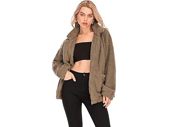 Comeon Women (S) Coat Casual Lapel Fleece Jackets