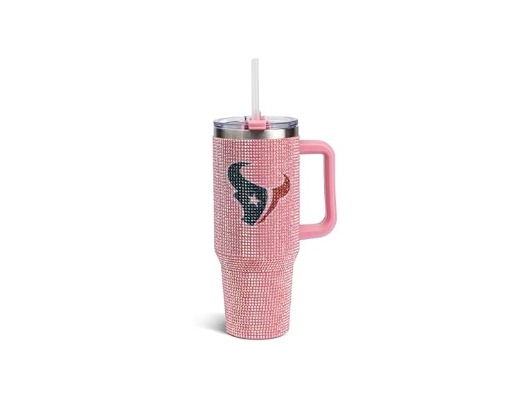 The Memory Company Officially Licensed 40oz Pink Game Day Bling Stainless Steel Tumbler - Premium Insulated Double-Wall Travel Cup With Handle and Straw Lid