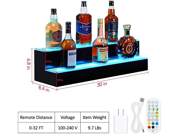 30'' LED Lighted Liquor Bottle Shelf, 2 Tier 