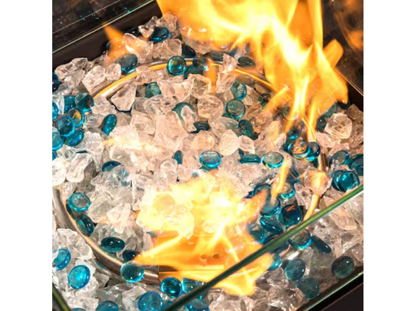 Brown Wicker Gas Fire Table + Glass Rocks