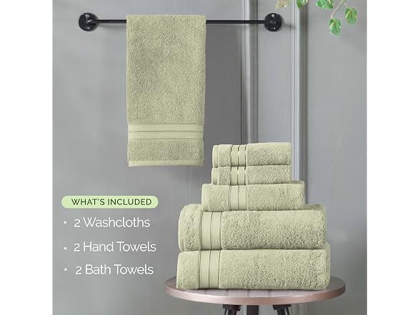 Elegant Comfort Luxury 6-Piece Towel Set, Jade Green