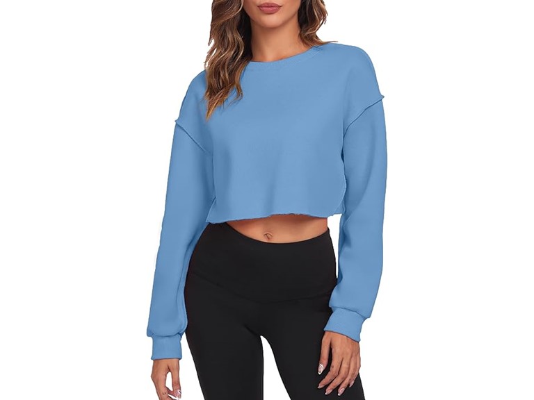 FKEEP Cropped Sweatshirts for Women Long Sleeves Crewneck Pullover Crop Tops Oversized Fit