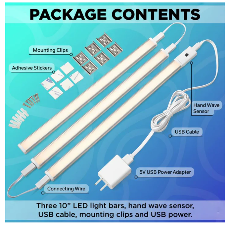 3 Pack 10" Under Cabinet Light with 5 Ft USB Cord - Gallery 6