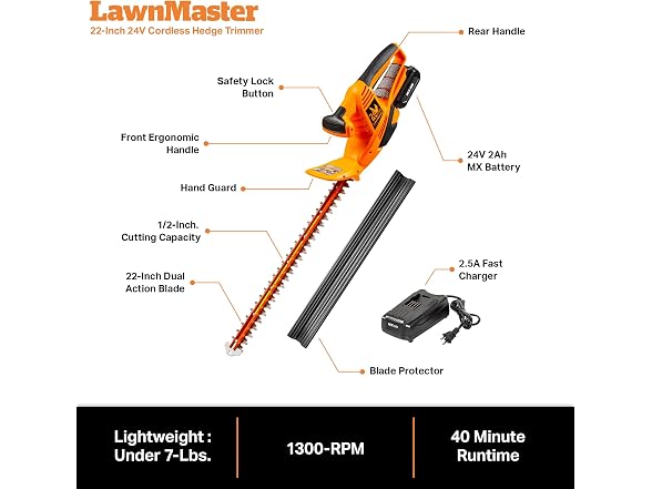 LawnMaster CLHT2422 Cordless Hedge Trimmer