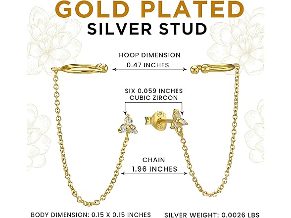 Gold Plated Zircon Chain Stud Earrings