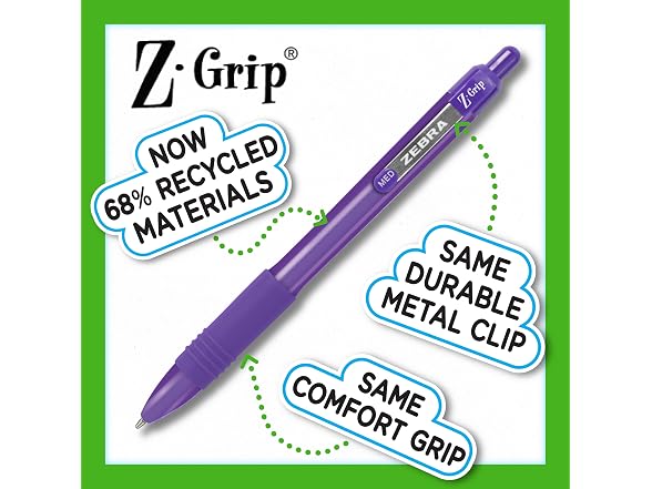 Zebra Pen Z-Grip Recycled Ballpoint Pen, Assorted