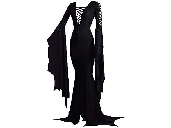 Pajadar Morticia Addams Floor Dress Costume Witch