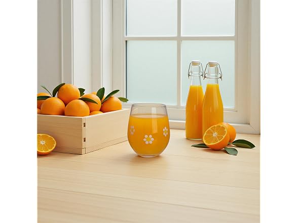 Creative Co-Op 16OZ Drinking Glass with Embedded Daisies