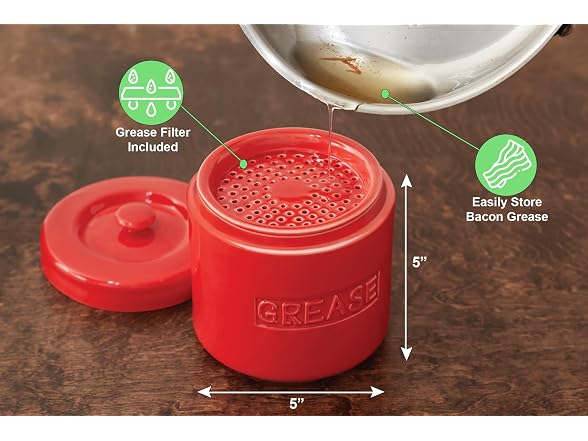 Fox Run Porcelain Bacon Grease Container with Strainer