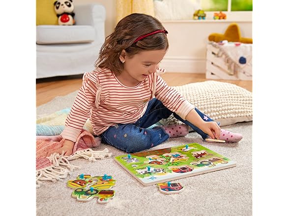 B. toys – Peek & Explore – Barnyard – Wooden Peg Puzzle