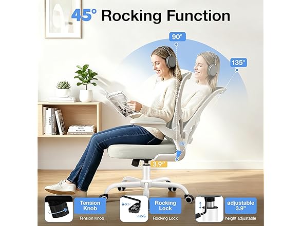 ALLGOD Ergonomic Office Chair, Breathable Mesh Ergonomic Desk Chair with Adjustable Lumbar Support, Flip-up Armrests, Computer Chairs Comfortable for Home, Office, Work, 300lbs, White, Upgrade (Open Box)