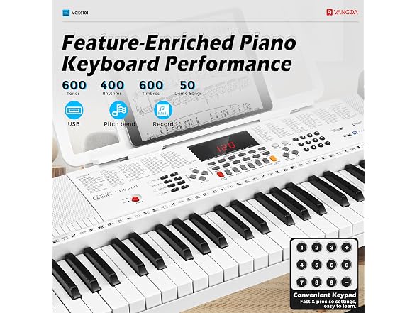 VANGOA White Electric Piano Keyboard