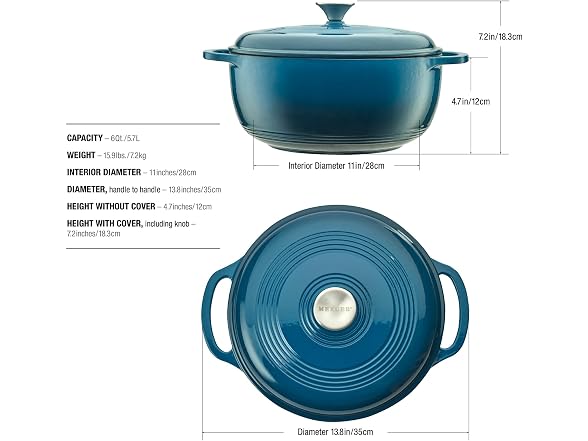 Enameled Cast Iron Dutch Oven, 6 qt., Turquoise