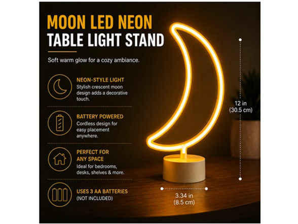 Brightside 12" Moon LED Neon Table Light Stand