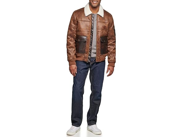 Levis Mens Faux Leather Aviator Bomber