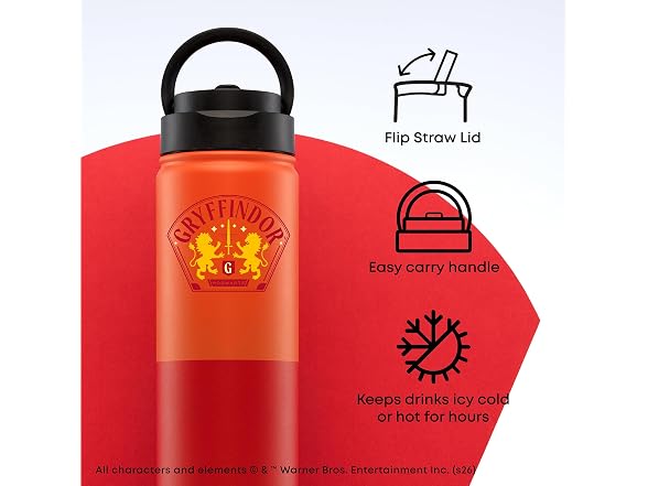JoyJolt Harry Potter Gryffindor Stainless Steel Water Bottle 